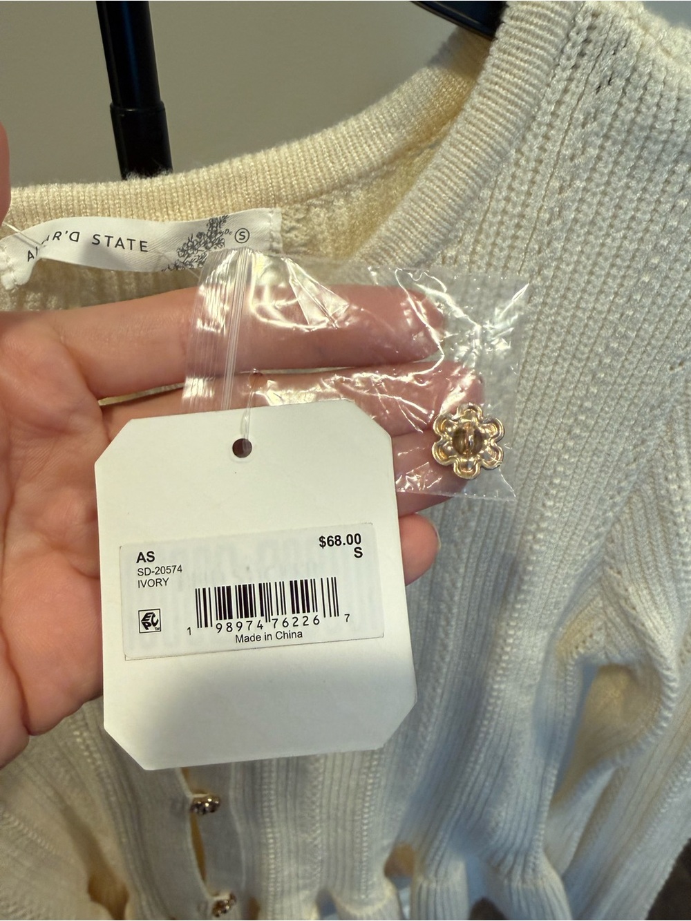 Altar'd State Cream Ruffle-Hem Button Cardigan - Picture 2 of 4